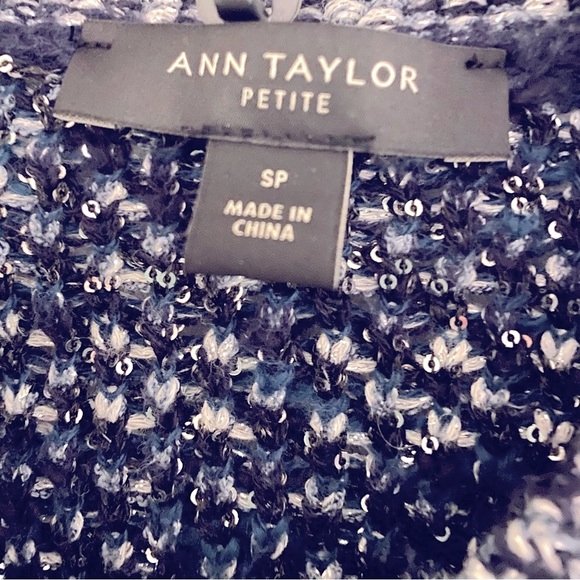 Ann Taylor Navy Blue/Silver Metallic Shimmer-Front Button- Knit-Jacket-Size SP - Picture 3 of 3
